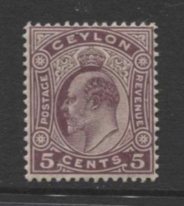 CEYLON -Scott 197- KEVII - Definitive- 1908- Wmk 3 - MNH -Single 5c Stamp