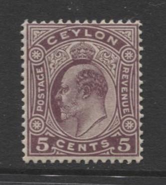 CEYLON -Scott 197- KEVII - Definitive- 1908- Wmk 3 - MNH -Single 5c Stamp