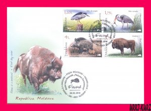 MOLDOVA 2018 Nature Fauna Birds Herons Animals Wild Boar & European Bison FDC