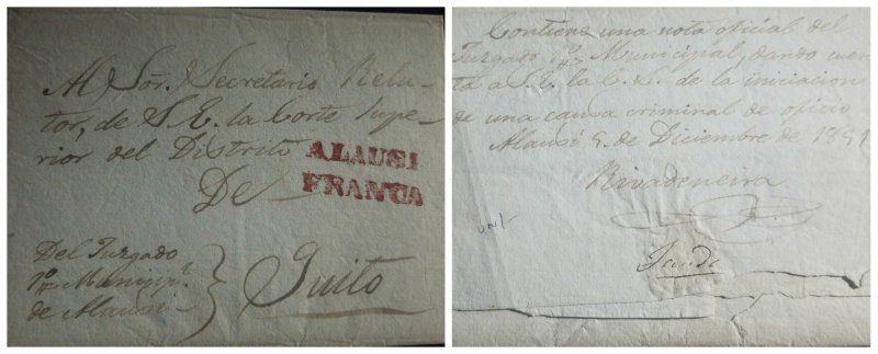 O) 184 ECUADOR. PRESTAMP -PREPHILATELY, FINE STRIKE OF ALAUSI FRANCA IN RED -STA