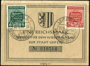 Germany DDR Donation Card LEIPZIG Reconstruction WEST SAXONY Stamps Postage 1945