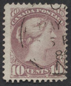 Canada #40a 10c Small Queen Magenta Shade Perf 12 Fine Centered Part Dated