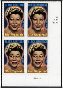 SC#4120 39¢ Ella Fitzgerald Plate Block: LR #P111111 (2007) SA