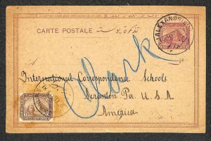 EGYPT H&G ? POSTAL CARD & #43 STAMP TO ICS SCRANTON PENNSYLVANIA 1903