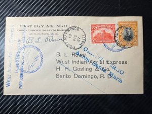 1927 Haiti Airmail First Day Flight Cover FDC Port Au Prince to Santo Domingo DR