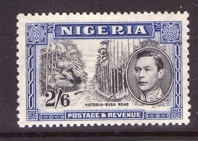 NIGERIA GEORGE VI 2/6 Blk/deep blue,S58ab,single lightly hinged.