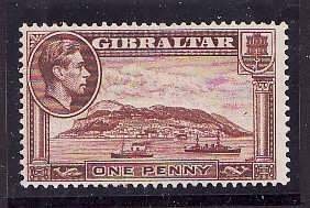 Gibraltar-Sc#108- id3-unused no gum-1p red brown KGVI-perf 13 wmk sdwys-