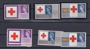 GB QEII 1963 Red Cross Sets (2) SG642/644 Phosphor (MNH) Ord (MH) BP9847