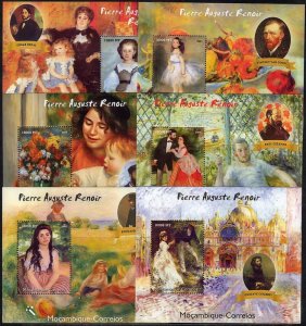 Mozambique 2004 PIERRE AUGUSTE RENOIR Paintings (6) s/s Perforated Mint (NH)