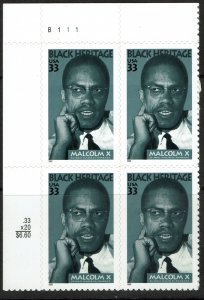 United States #3273 Plate Block MNH - Malcolm X (1999)