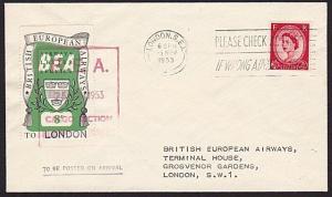 GB 1953 BEA 8d airmail stamp on flown cover Manchester to London............7000