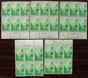 USA, Scott 740-746, misc plate blocks