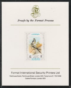 AJMAN 1971 EXOTIC BIRDS - TREESWIFT  imperf on FORMAT INTERNATIONAL PROOF CARD