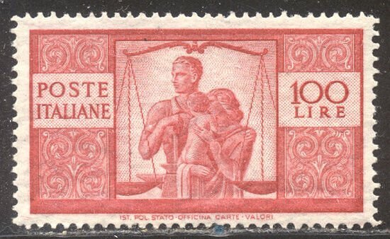 ITALY #477 Mint NH - 1946 100 l Carmine