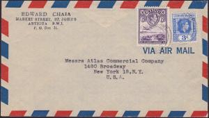 ANTIGUA LEEWARD IS 1951 mixed franking 9d airmail rate cover to USA.........6584