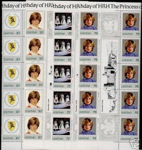 Lesotho 372-5 Gutter Pair Strips MNH Royalty, Princess Diana Birthday, Crest