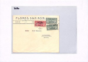 BOLIVIA Air Mail Stamps 1b20c Rate Cover La Paz 1938? SWEDEN Gothenburg YU96