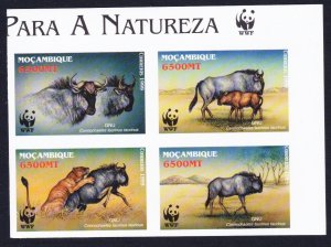 Mozambique WWF Blue Wildebeest T2 Imperf Block of 4 WWF Logo 2000 MNH