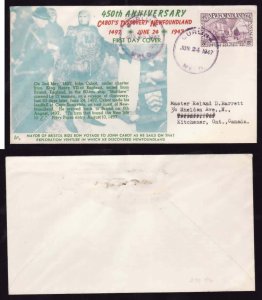 Newfoundland-FDC-Sc#270- id52-Curling NFLD-June 24 1947-Cabot's Discover...