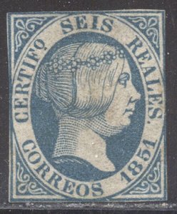 SPAIN #10 SCARCE Unused w/ Cert - 1851 6r Blue