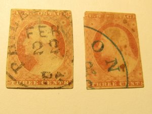 US Stamps,Set of 2 Stamps,Scott.#10 & 11 used,Mixed condition, some imperfection