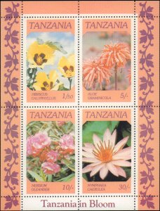 Tanzania #318a, Complete Set, S/S Only, 1986, Flowers, Never Hinged