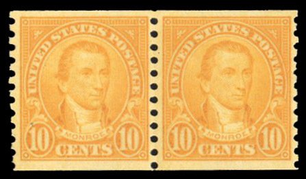 United States, 1910-30 #603 Cat$16, 1924 10c orange, horizontal pair, hinged