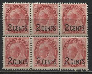 Canada 1899 overprinted 2 cents unmounted mint NH in a block of 6