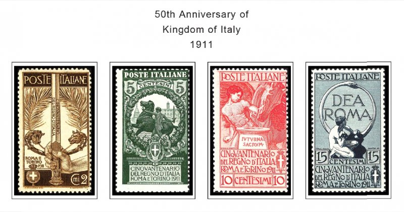 COLOR PRINTED ITALY [KINGDOM] 1862-1944 STAMP ALBUM PAGES (32 illustrated pages)