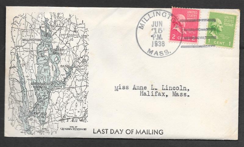 Quabbin Reservoir Towns Last Day of MailingCovers,  Free Shipping