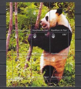 Niger, 1999 Cinderella issue. Panda Bear sheet of 9.
