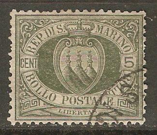 San Marino 5 SG 33 Used F/VF 1882 SCV $8.50