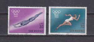 San Marino, Scott cat. 592-593. Verso Tokyo Olympics Stamp Expo issue.