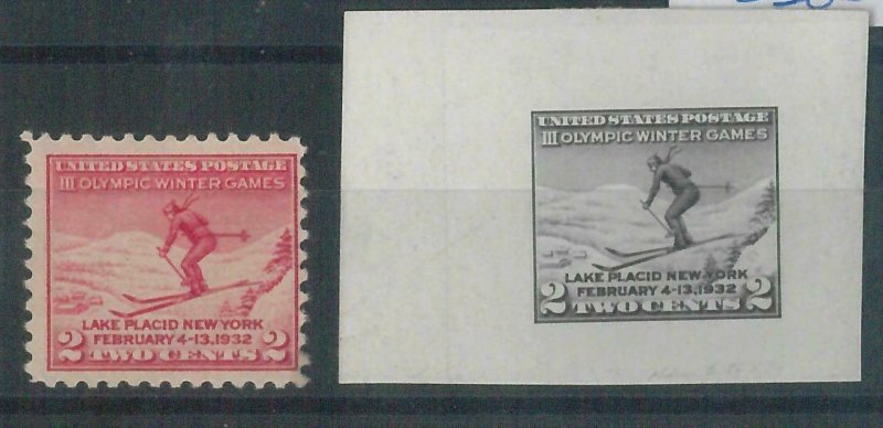 78671 - USA - STAMP - 1932 Winter Olympics B/W PROOF on small card: SKIING 2 cnt