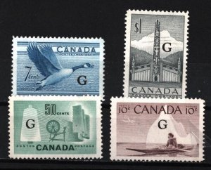 CANADA 1952- 1955 SET OF 4 OFFICIAL STAMPS OVETPRINTED MNH