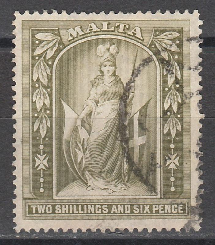 MALTA 1914 ALLEGORICAL 2/6 WMK MULTI CROWN CA USED