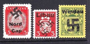 LATVIA 3 DIFFERENT OVERPRINTS OG NH U/M F/VF TO VF BEAUTIFUL GUM