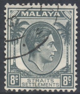 Malaya Straits Setts Scott 243 - SG283, 1937 George VI 8c Die I used