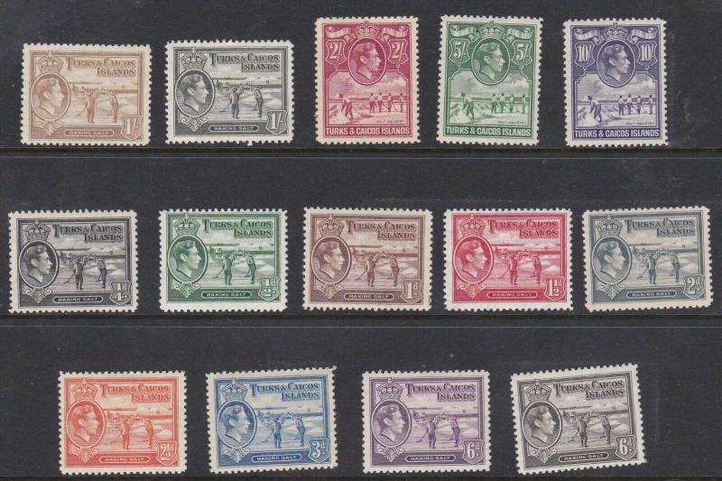 TURKS & CAICOS 1938 - 45    S G  194 - 205  SET OF 14  MH  CAT £130