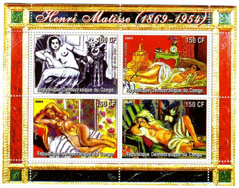 Congo 2004 Matisse NUDES paintings Sheet (4) Perforated mnh.vf