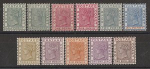 GOLD COAST 1884 QV set ½d to 2/- wmk crown CA, plus ½d & 1d shades.