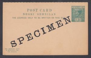 Malaya, Negri Sembilan H&G 2 mint 1897 1c SPECIMEN Postal Reply Double Card