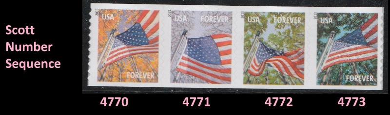 US 4773a Flag for All Seasons forever coil strip set APU Scott # seq MNH 2013