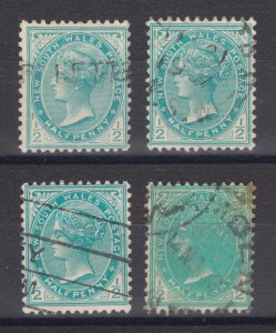 New South Wales SG 333, 333a, 333b + very worn plate, used. 1905-08 ½p Chalky pa