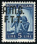 Trieste A - Democratica Lire 5 overprint moved to the top left