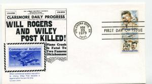 C95-96, 25c Wiley Post on one Carrollton 89 FDC