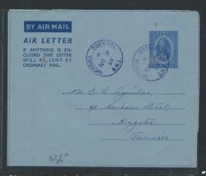 GRENADA (P0912B) 1955 KGVI 7C AEROGRAMME VIOLET VICTORIA CANCEL TO JAMAICA