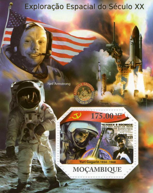 Mozambique 2011 Gagarin-Armstrong s/s Perforated mnh.vf