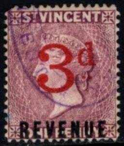 1885 St. Vincent Revenue 3 Pence/One Penny General Tax Duty Stamp Used