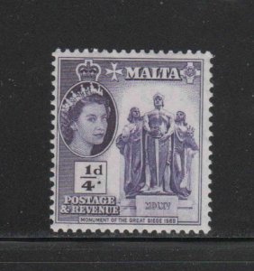 MALTA #246  1956  1/4p  QEII    MINT  VF LH  O.G